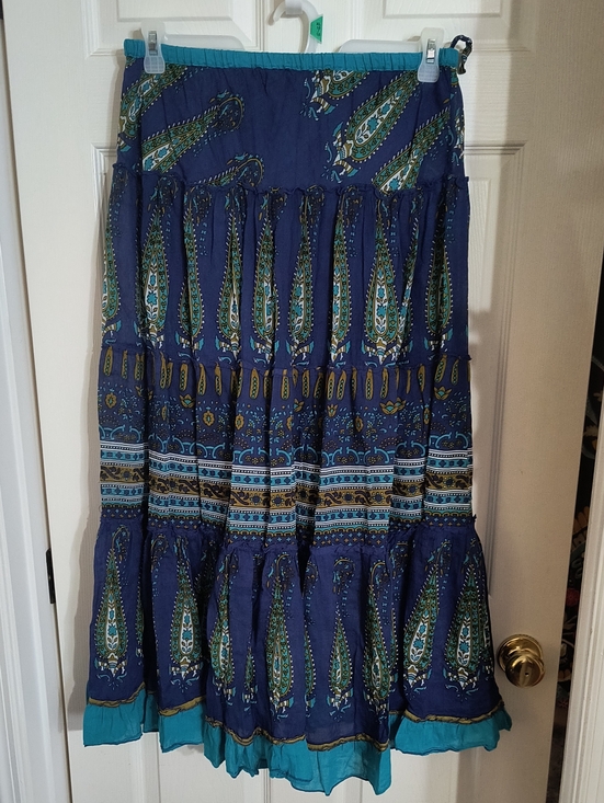 Marianne Dresses & Skirts - Marianne Navy Maxi Skirt with Teal and Green Paisley